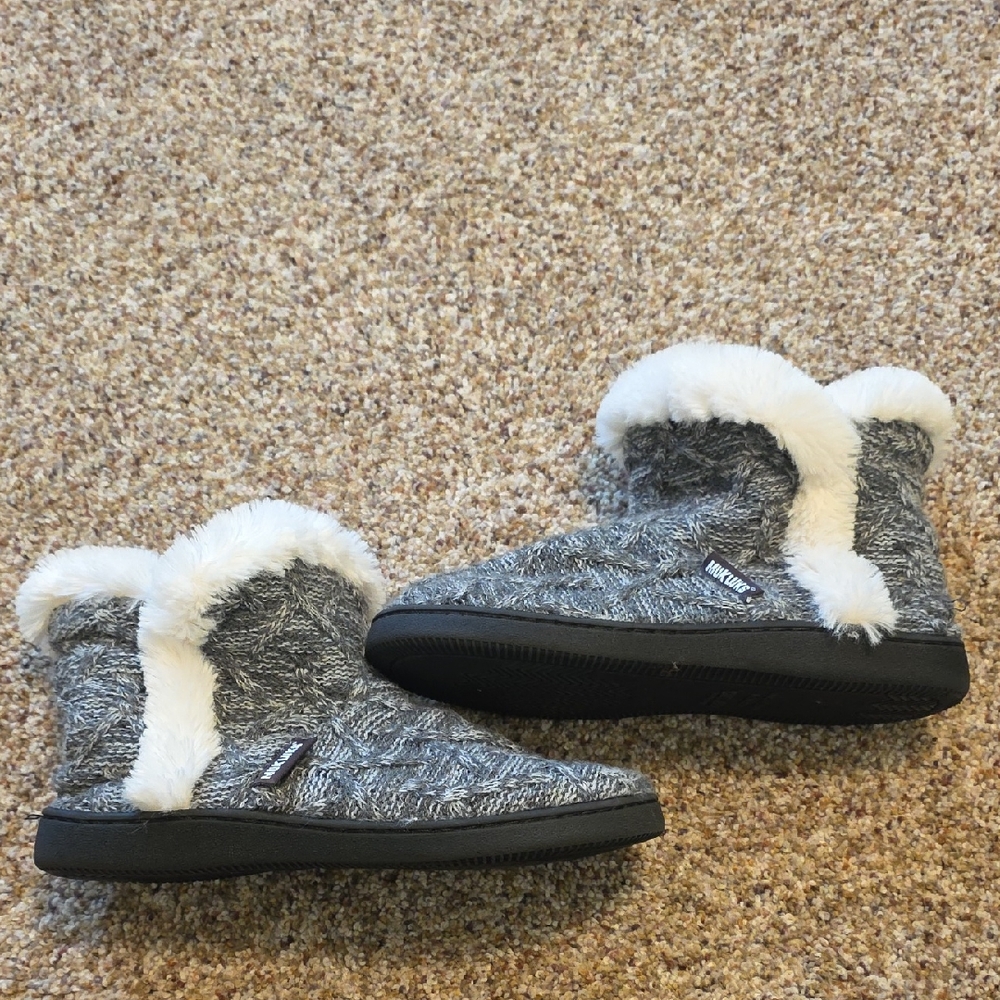 Muk Luks Gray Knit Faux-Fur Trim Women's Slipper Boots
